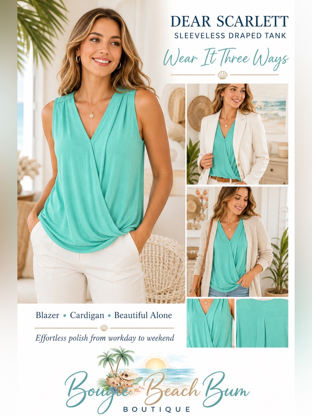 Scarlett Sleeveless Draped Tank - Mint